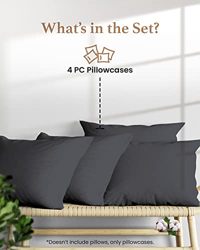 1000 TC Dark Gray Standard Pillowcases Set of 4 100% Egyptian Cotton Pillow Cases with Long Staple Cotton & Sateen Weave (4 Count)