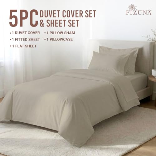 Cotton Twin Duvet Cover + Sheet Set 400 Thread Count Simply Taupe