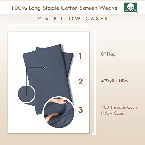 100% Cotton King Size Pillowcases 400 Thread Count Dark Blue (2 Count)