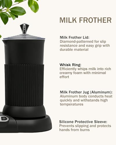 2-in-1 Milk Frother Electric Foam Maker and Moka Coffee Maker Espresso Maker 110V Electric Base Aluminum Frother Moka Pot 5oz 150ml Frothing Easy Brewing Latte Cappuccino Home Gift Black