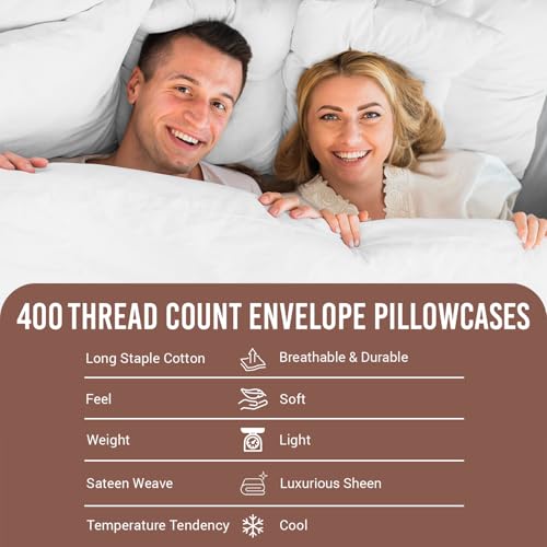 100% Cotton King Size Pillowcases 400 Thread Count White (2 Count)