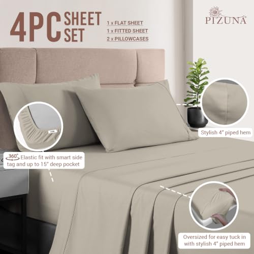 100% Cotton Sheets Set RV King 400 Thread Count Simply Taupe