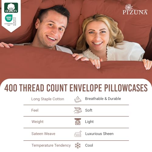 100% Cotton King Size Pillowcases 400 Thread Count Brick Red (2 Count)