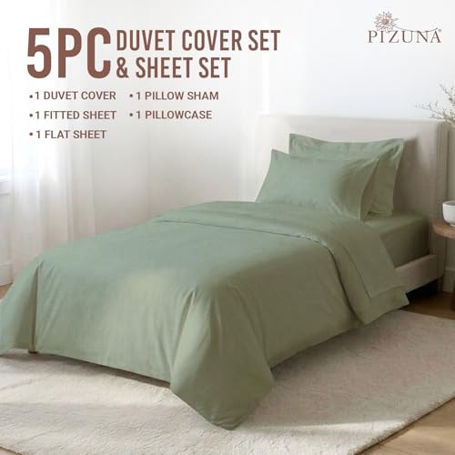 Cotton Twin Duvet Cover + Sheet Set 400 Thread Count Sea Foam