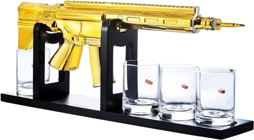 AR15 Gold Whiskey Decanter Set with 4 Bullet Glasses