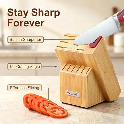 Knife Set Red Kitchen Knife Block Set w Built