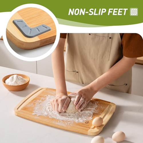 Bamboo Cutting Board Set Non Slip Feet Over Sink Men Husband Birthday Christmas Xmas Valentines Father Day Gifts Ideal from Wife Romantic Anniversary Best Cool Gadget Awesome Who Have Everything (4 Count)