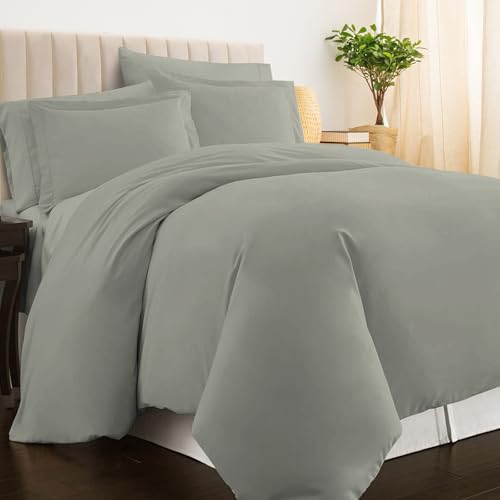 100% Cotton Twin Duvet Cover Set 400 Thread Count Silver