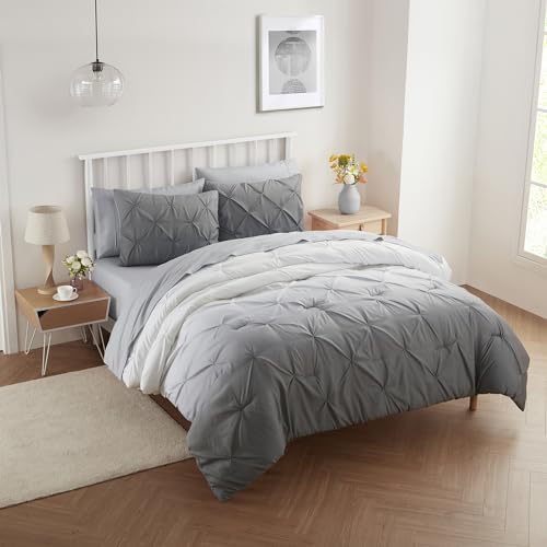 5 Piece Comforter Set Bed in a Bag Ombre Pintuck Design All Season Soft Down Alternative Bedding Comforter Set & Luxurious Matching Bed Sheets & Pillow Sham
