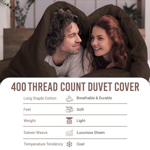 100% Cotton Full Duvet Cover Set 400 Thread Count Dark Brown