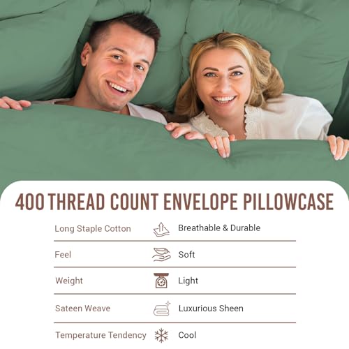 100% Cotton King Size Pillowcases 400 Thread Count Hedge Green (2 Count)