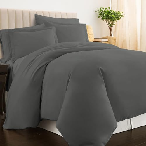 100% Cotton Full Duvet Cover Set 400 Thread Count Dark Grey