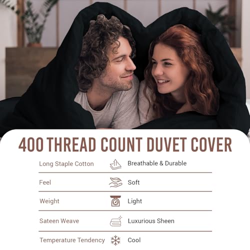 100% Cotton Queen Duvet Cover Set 400 Thread Count Black