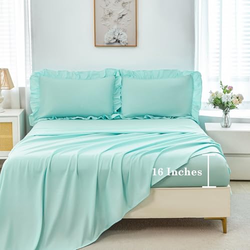 5 Pieces Mint Green King Bed in A Bag Ruffle Comforter Set