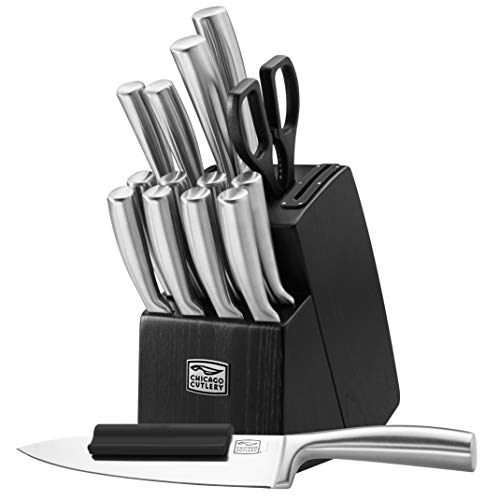 Malden (16-PC) Kitchen Knife Block Set With Wooden Block & Built-In Sharpener, Contoured Handles and Sharp Stainless Steel Professional Chef Knife Set & Scissors