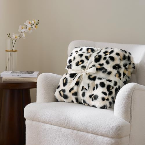 Leopard Print Faux Fur Throw Blanket for Couch