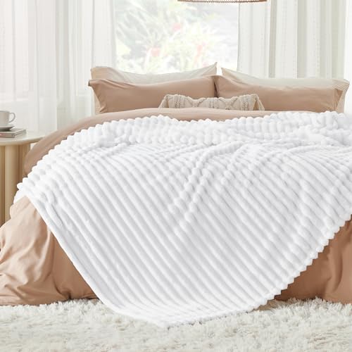 Full Size Fleece Blankets for Bed Bright White 84"x90"