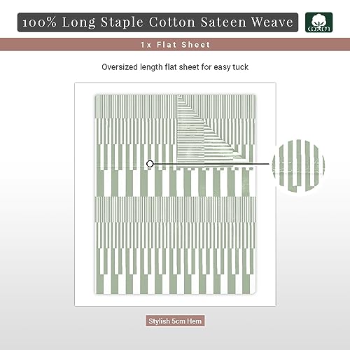 100% Cotton Cascade Stripe Print Full Flat Sheet 400TC Green