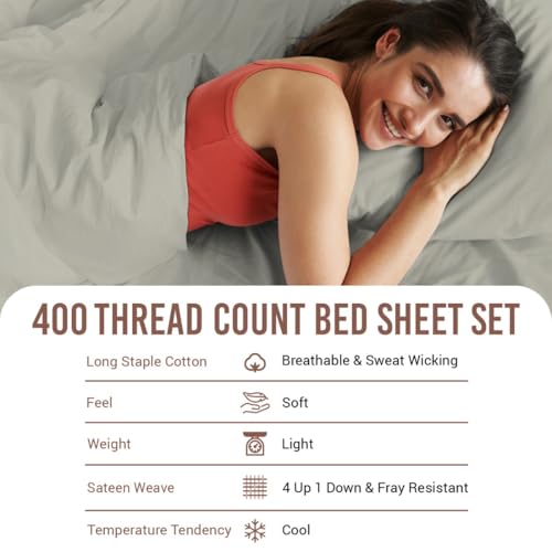 100% Cotton Sheets Set Twin XL 400 Thread Count Silver