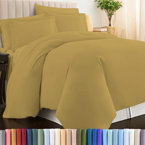 100% Cotton Queen Duvet Cover Set 400 Thread Count Mustard Gold