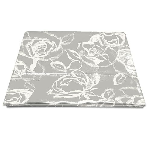 100% Cotton Simply Floral Print Twin XL Flat Sheet 400TC Silver