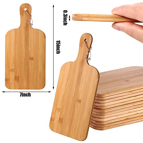 12 Packs Wooden Cutting Board Set with Handles 15 x 7 Inch Large Kitchen Serving Plain Chopping Board Bulk Gifts for Mom for Vegetables Meat Pizza Cheese Fruit Bread (12 Count)