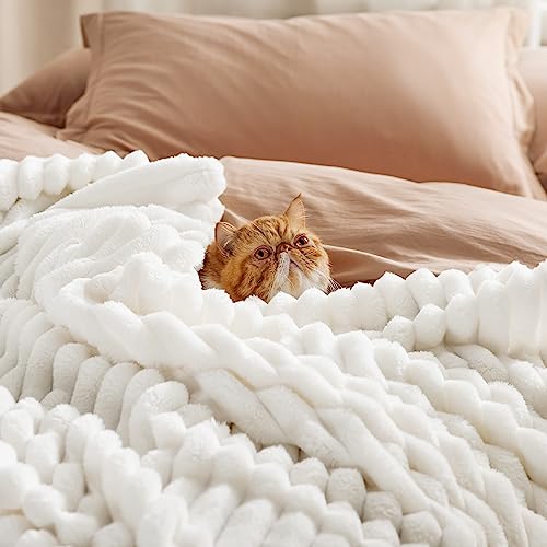 Soft Cozy King Size Fleece Blankets for Bed Off White 108"x90"