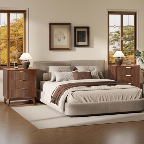 Fluted Nightstand with 3 Drawers