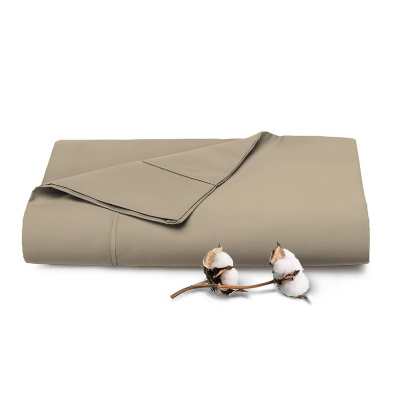 100% Cotton Twin XL Flat Sheet 400 Thread Count Simply Taupe