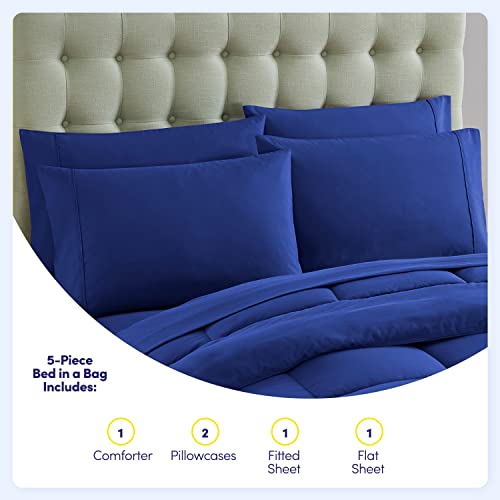 5 Piece Comforter Set Bag Solid Color All Season Soft Down Alternative Blanket & Luxurious Microfiber Bed Sheets (5 Count)