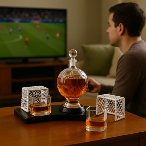 Soccer Whiskey Decanter Set with 2 Glasses & Goal Holder (3 Count)