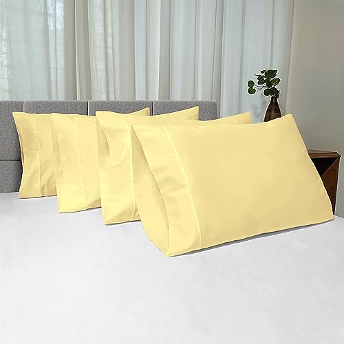 Cotton 4PC Queen Size Pillowcases 400 Thread Count Mellow Yellow (2 Count)