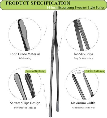 2 Pcs 14 Inch Food Tweezer Tongs Extra Long Stainless Steel Kitchen Tweezer Cooking Tweezers (2 Count)