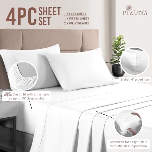 100% Cotton Sheets Set Queen 400 Thread Count White