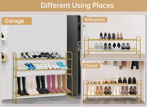 2 Tier Long Shoe Rack for Closet Metal Shoe Organizer for Entryway