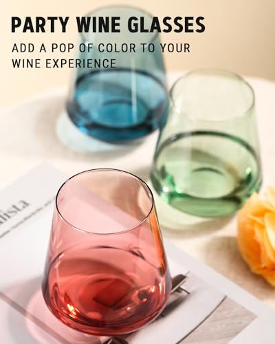 Colored Stemless Wine Glasses Set of 6