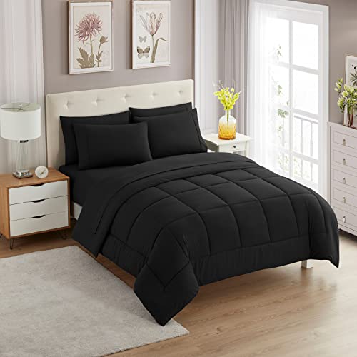 5 Piece Comforter Set Bag Solid Color All Season Soft Down Alternative Blanket & Luxurious Microfiber Bed Sheets (5 Count)