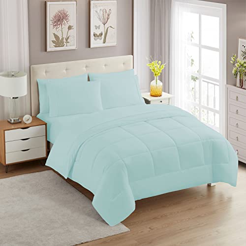 7 Piece Comforter Set Bag Solid Color All Season Soft Down Alternative Blanket & Luxurious Microfiber Bed Sheets (7 Count)