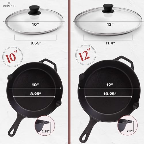 6"+8"+10+12" Inch Cast Iron Skillets Set + Glass Lids + Silicone Handle Grips
