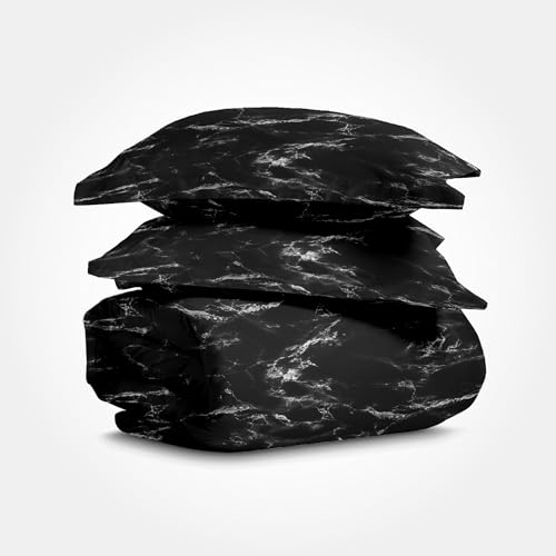 100% Cotton Marble Print King Duvet Cover Set 400TC Black