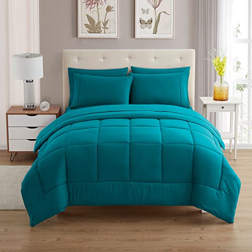 7 Piece Comforter Set Bag Solid Color All Season Soft Down Alternative Blanket & Luxurious Microfiber Bed Sheets