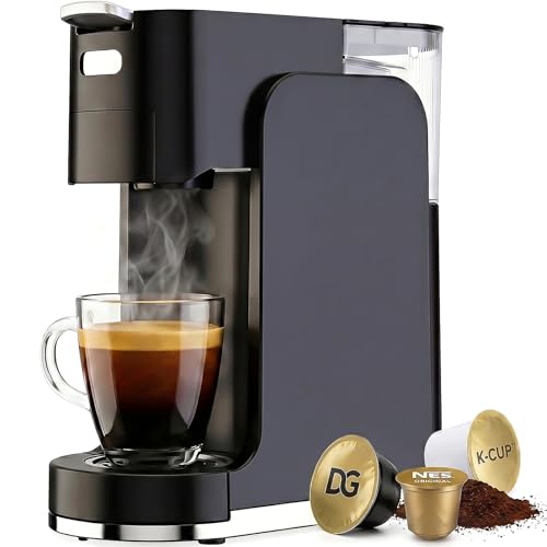 All-in-1 Single Serve Coffee Machine, Hot and Iced Coffee Maker for Ground Coffee, K-Cup Pod, NES Original and DG Pod, 20 Bar Espresso Coffee Maker, Customizable Brew Volume, Heats up in 3 seconds