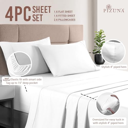 100% Cotton Sheets Set RV Queen 400 Thread Count White