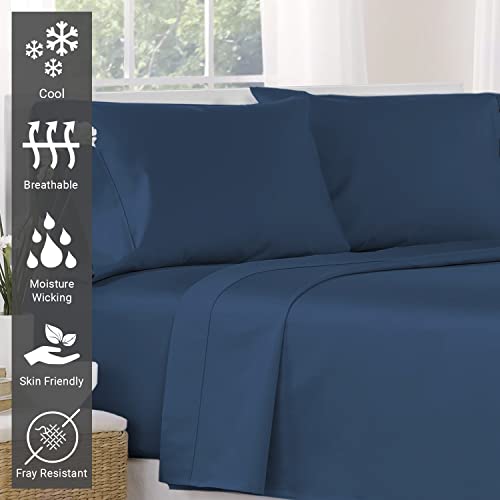 100% Cotton Twin XL Flat Sheet 400 Thread Count Deep Blue