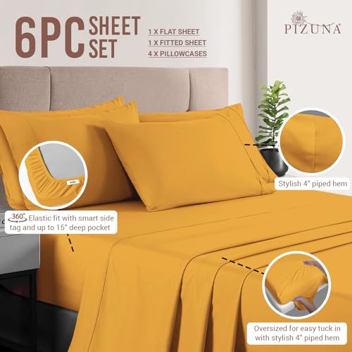 Cotton Sheets Set King with 4 Cases 400 Thread Count Honey Gold