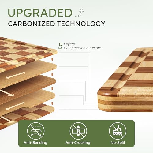 24”Extra Large Bamboo Cutting Boards for Kitchen Wooden Checkered Cutting Board Heavy Duty Butcher Block Healthy End Grain Charcuterie Board Non Slip XXXL Wood Over Sink Decorative Chopping Board