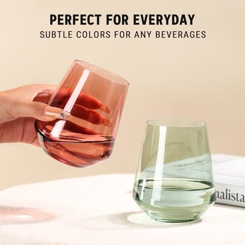 Colored Stemless Wine Glasses Set of 6