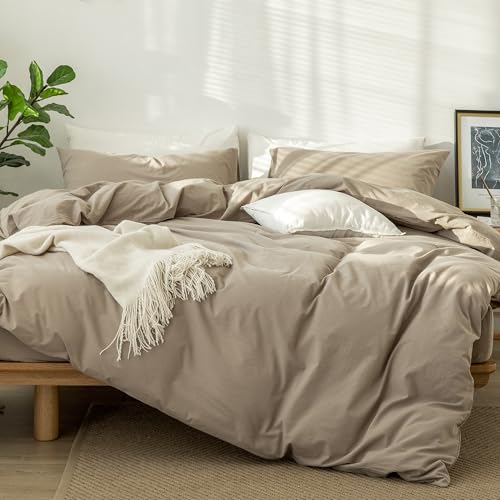 Duvet Cover Set 100% Washed Cotton Linen Like Super Queen (3 Count)