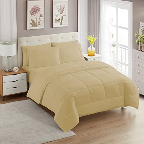 5 Piece Comforter Set Bag Solid Color All Season Soft Down Alternative Blanket & Luxurious Microfiber Bed Sheets