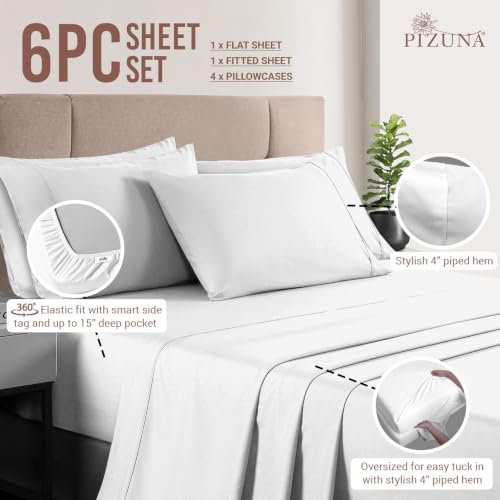100% Cotton Sheets Set Queen with 4 Cases 400 Thread Count White